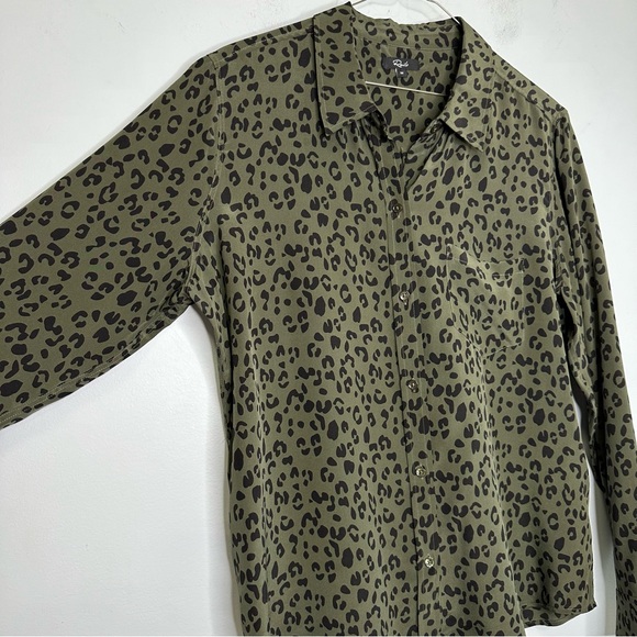 Rails 100% Silk Buttoned Down Shirt Kate Blouse In Olive Cheetah Print Size M - Picture 7 of 16